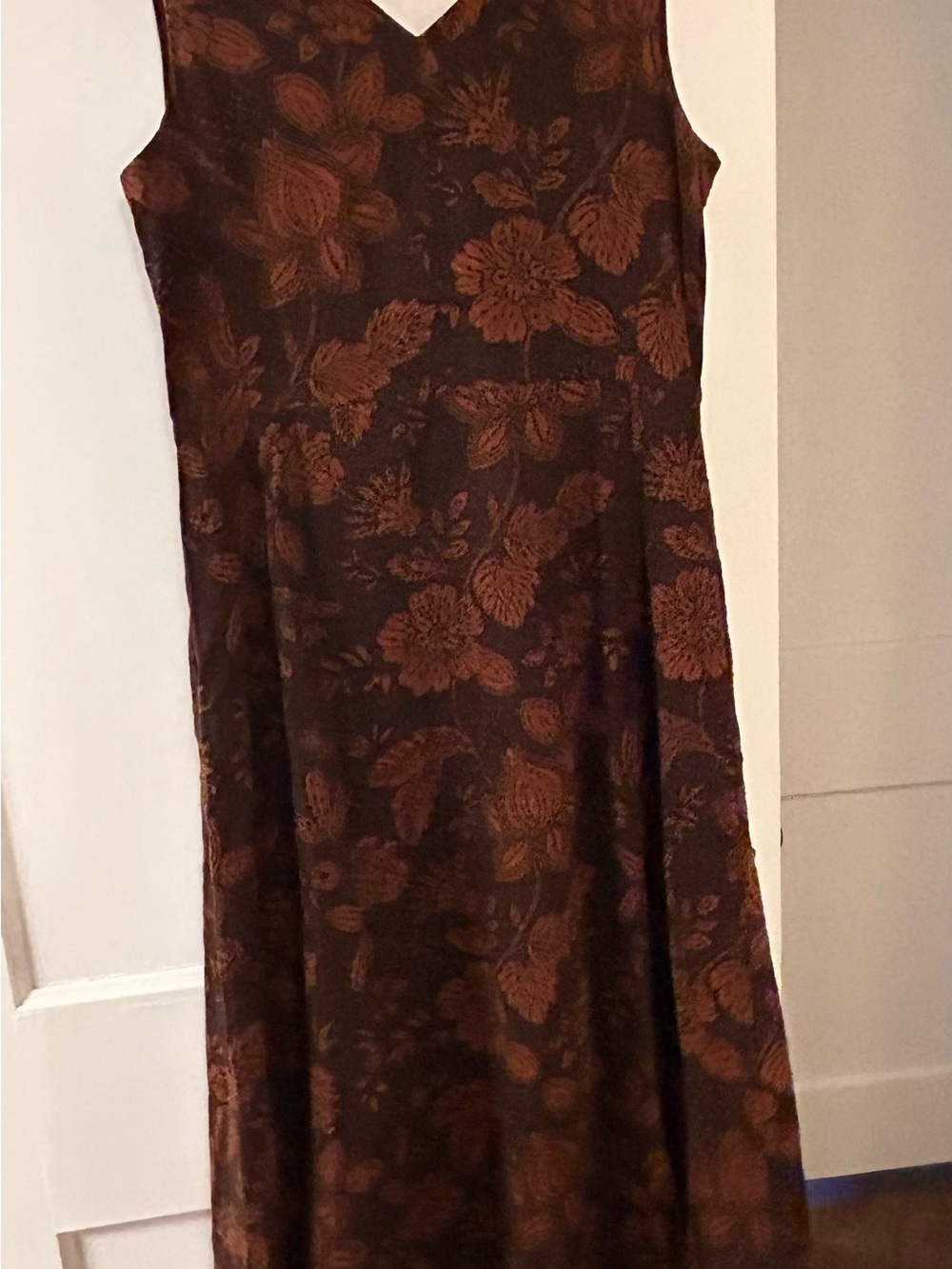 NWT Banana Republic Factory Linen Brown Floral V-Neck Midi Dress - Picture 9 of 10